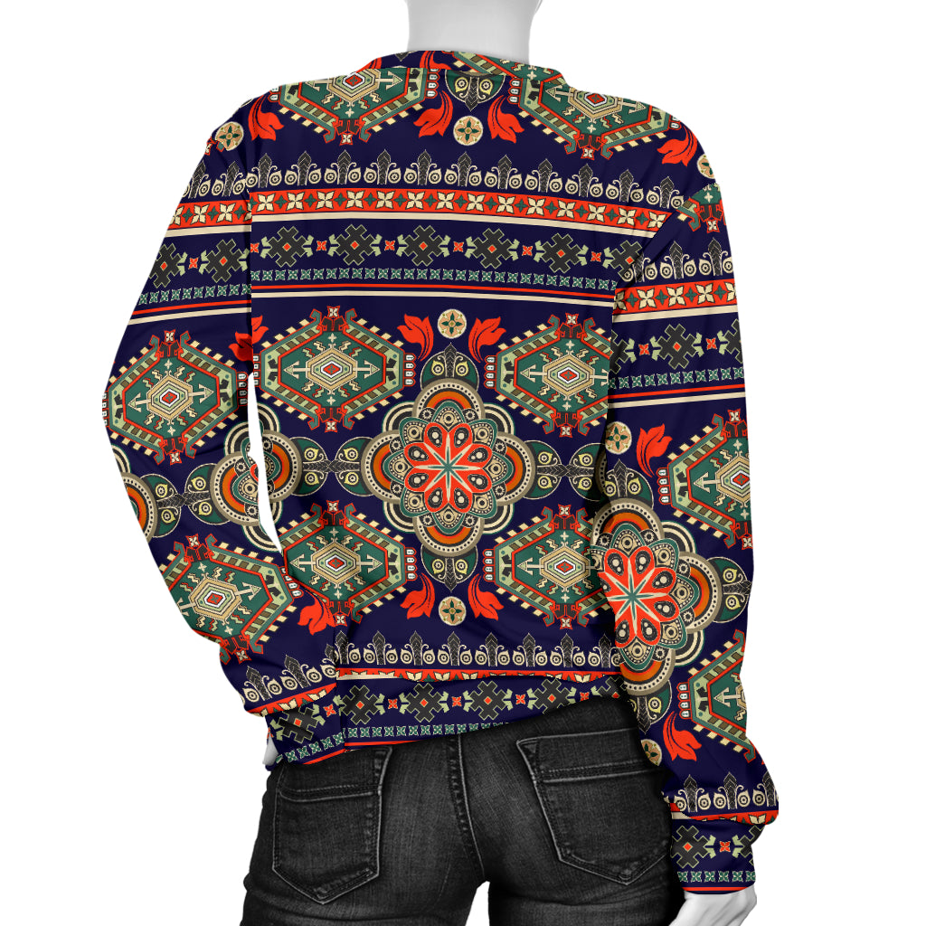 Ethnic Geometric Print Pattern Women Long Sleeve Sweatshirt