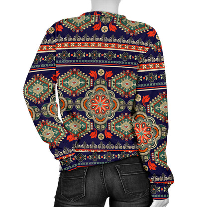 Ethnic Geometric Print Pattern Women Long Sleeve Sweatshirt