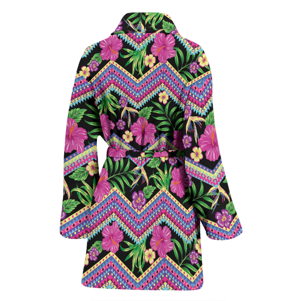 Hibiscus Pink Zigzag Line Pattern Design LKS307 Women Bathrobe