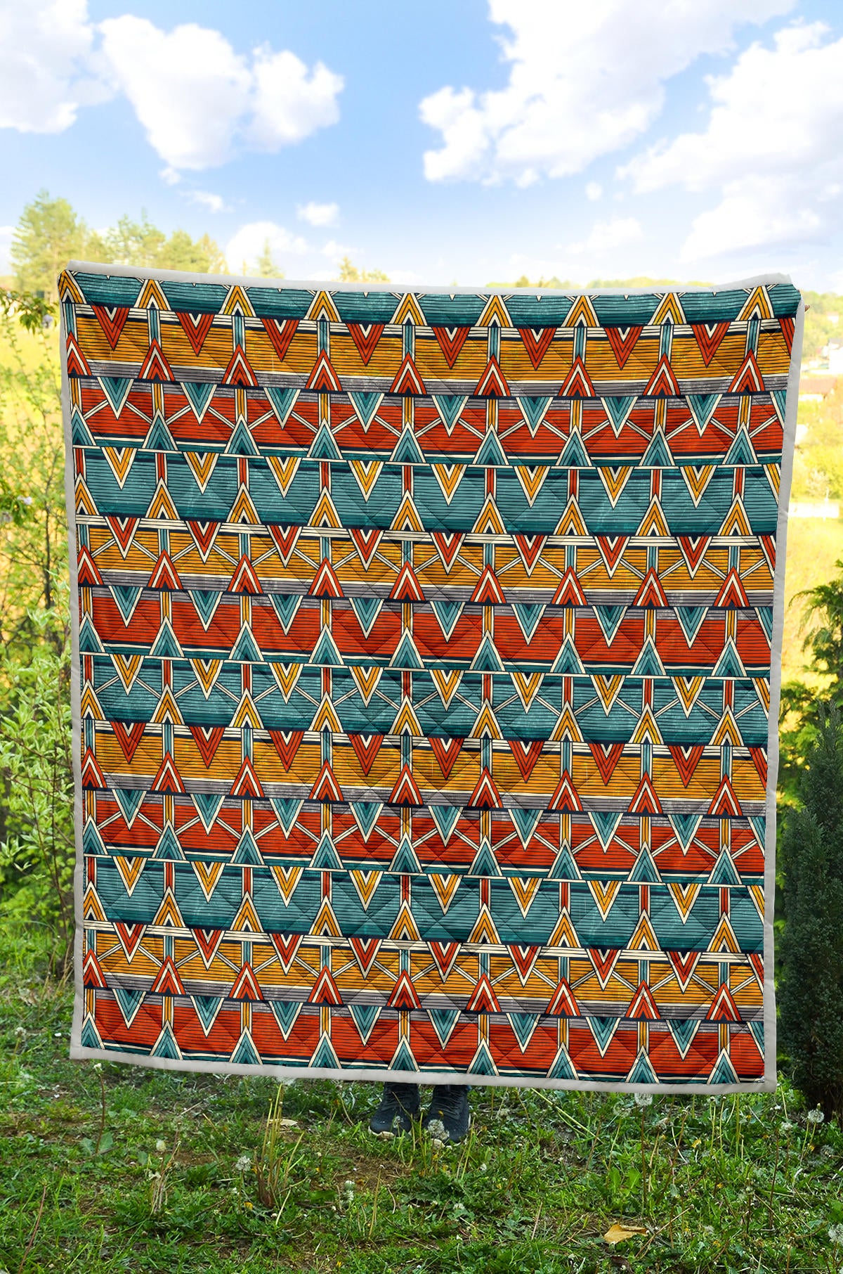 Kente Print African Design Themed Quilt Bedspread