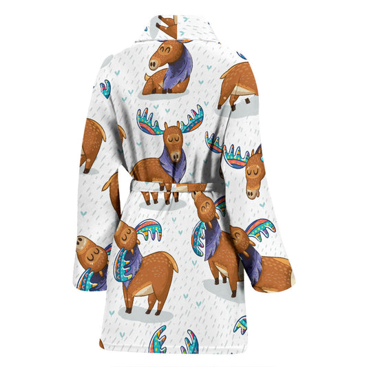 Moose Cute Pattern Print Design 01 Women Bathrobe