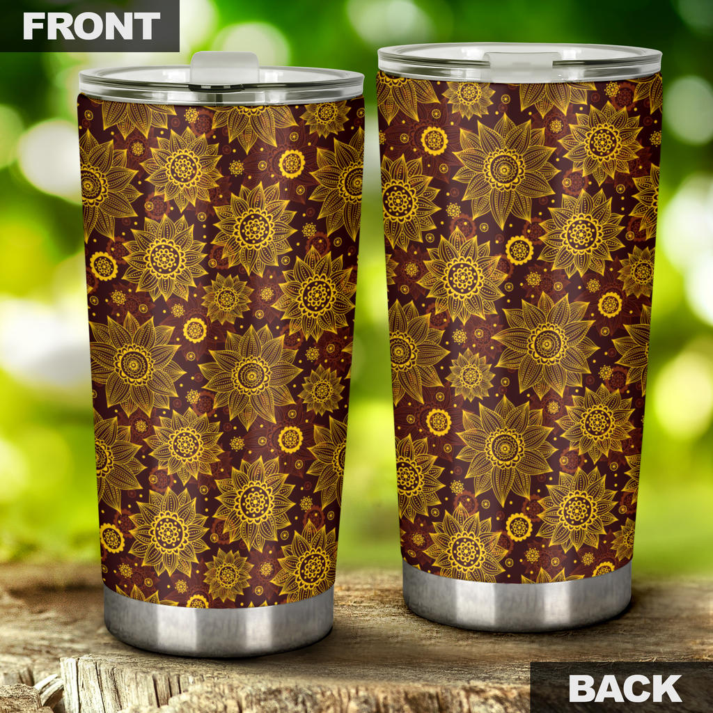 Gold Sunflower Hand Drawn Print Tumbler