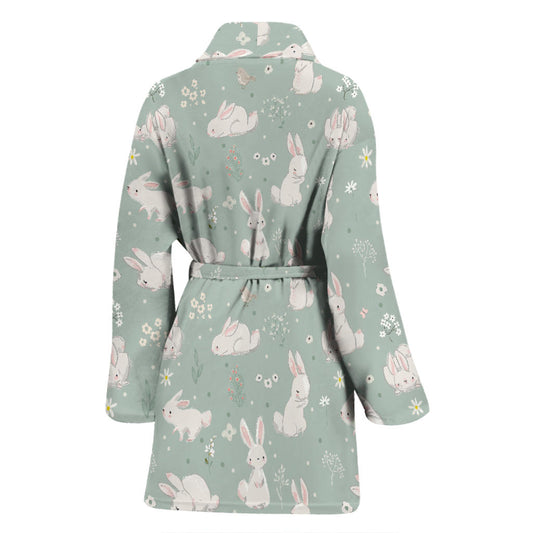 Bunny Pattern Print Design 03 Women Bathrobe