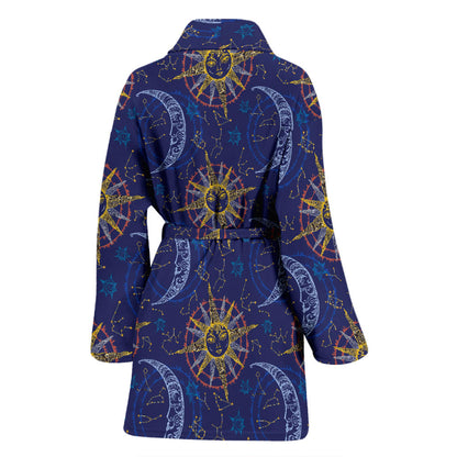 Celestial Moon Sun Pattern Print Design 01 Women Bathrobe
