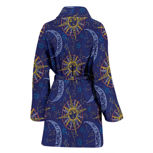 Celestial Moon Sun Pattern Print Design 01 Women Bathrobe