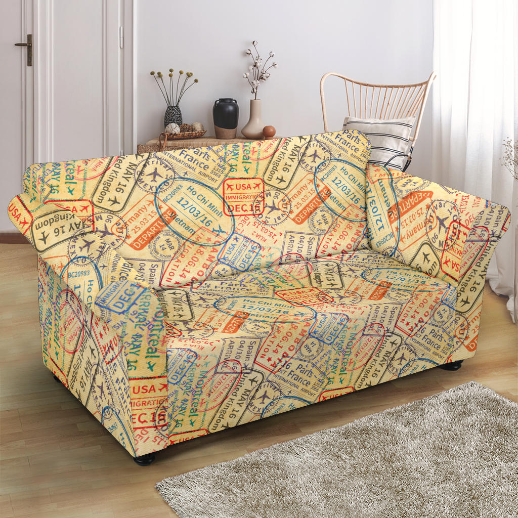 Travel Stamp Print Design LKS302 Loveseat Couch Slipcover