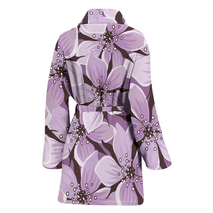 Lilac Pattern Print Design 01 Women Bathrobe