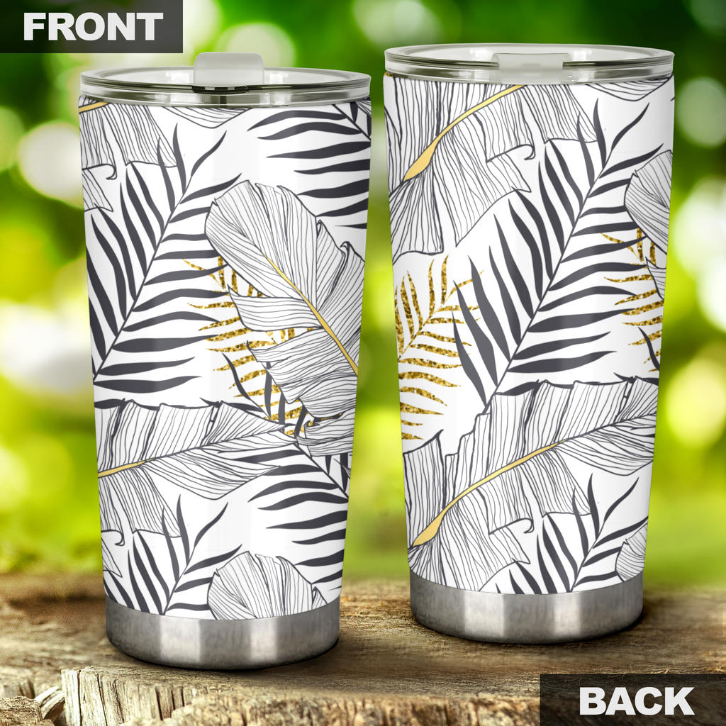 Gold Glitter Tropical Palm Leaves Tumbler