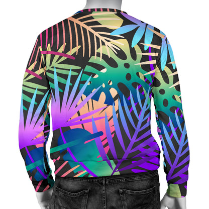 Neon Flower Tropical Palm Leaves Men Long Sleeve Sweatshirt