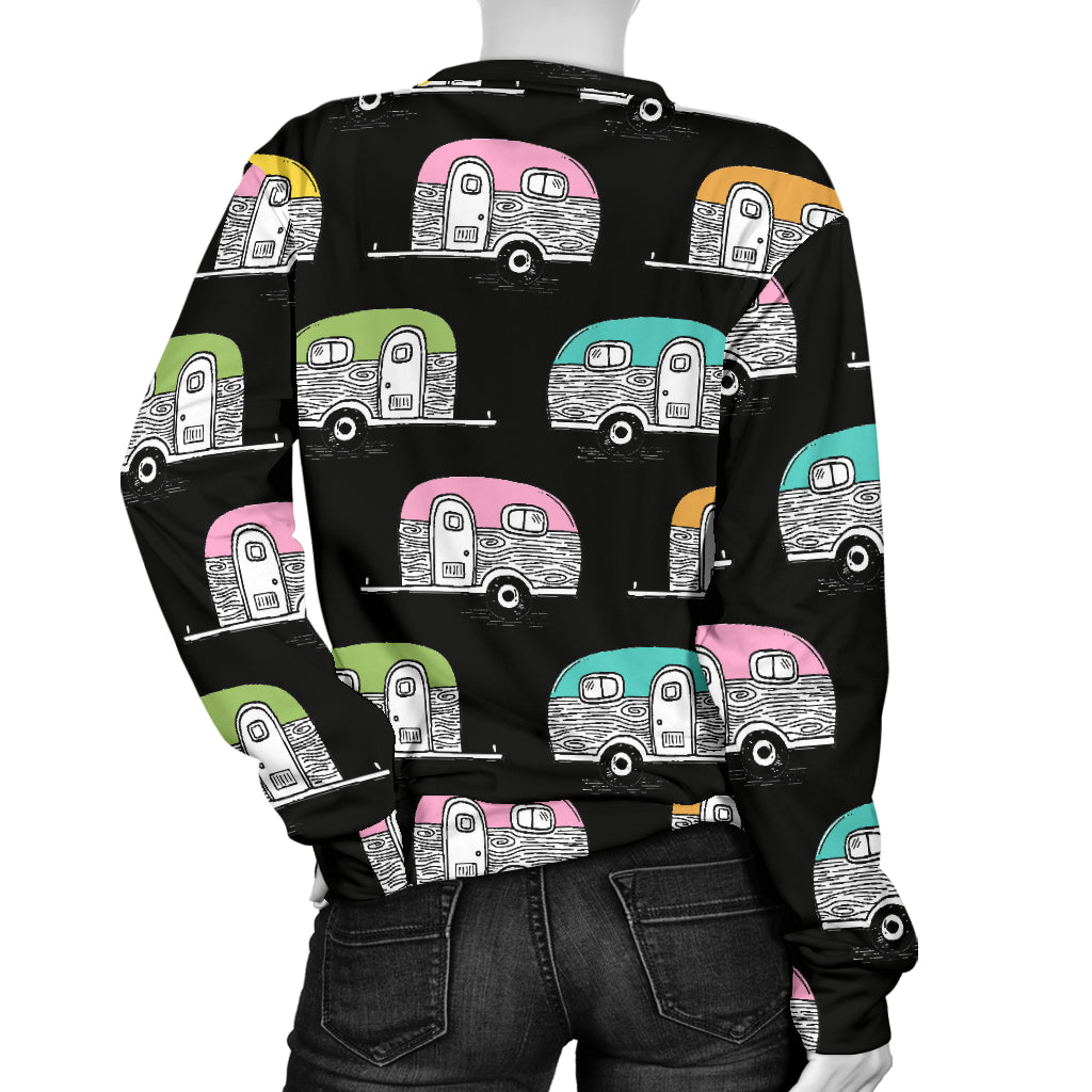 Camper Pattern Camping Themed No 2 Print Women Long Sleeve Sweatshirt