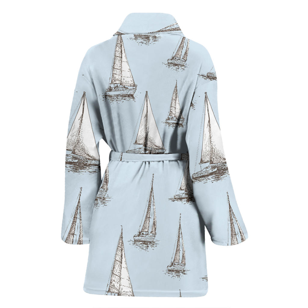 Sailing Ships Pattern Print Design A01 Women Bathrobe
