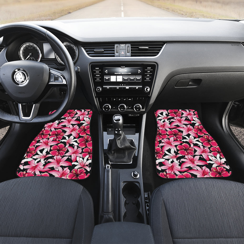 Flower Hawaiian Pink Red Hibiscus Print Car Floor Mats Front Back
