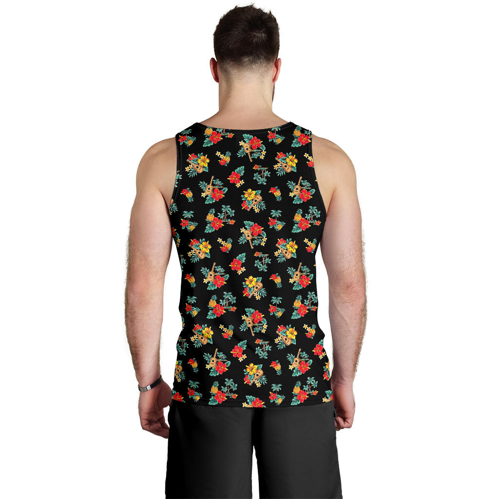 Hawaiian Flower Themed Print Men Tank Top