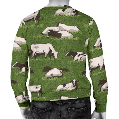 Cow on Grass Print Pattern Men Long Sleeve Sweatshirt