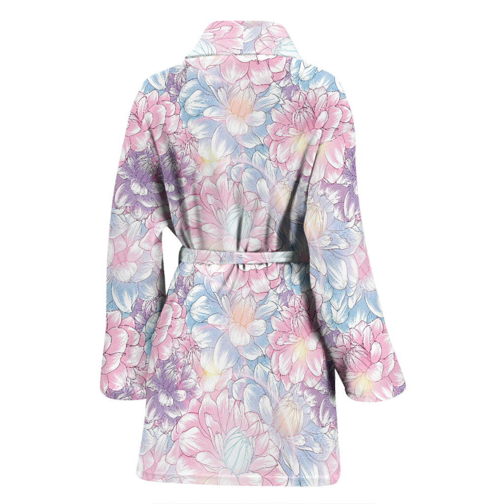 Dahlia Pattern Print Design 01 Women Bathrobe