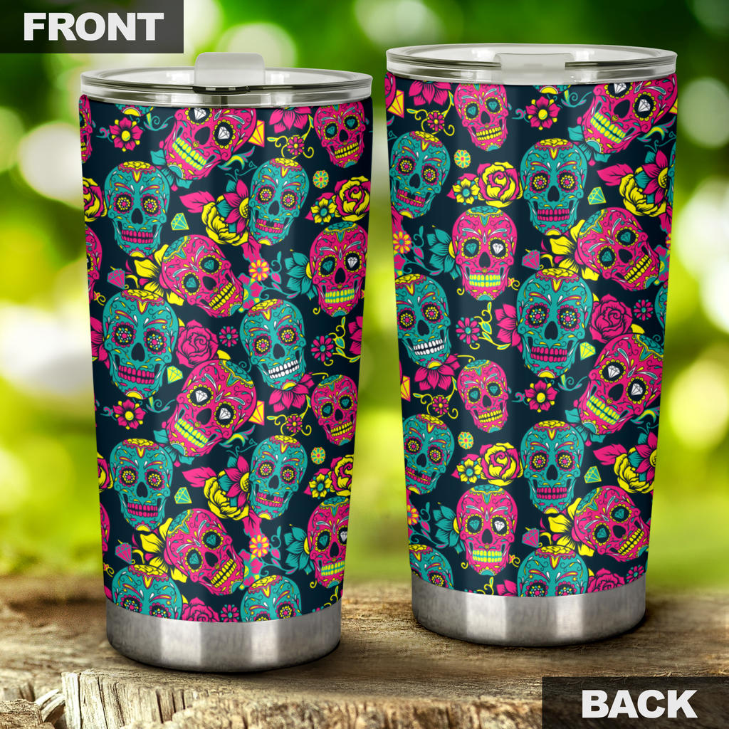 Sugar Skull Floral Design Themed Print Tumbler