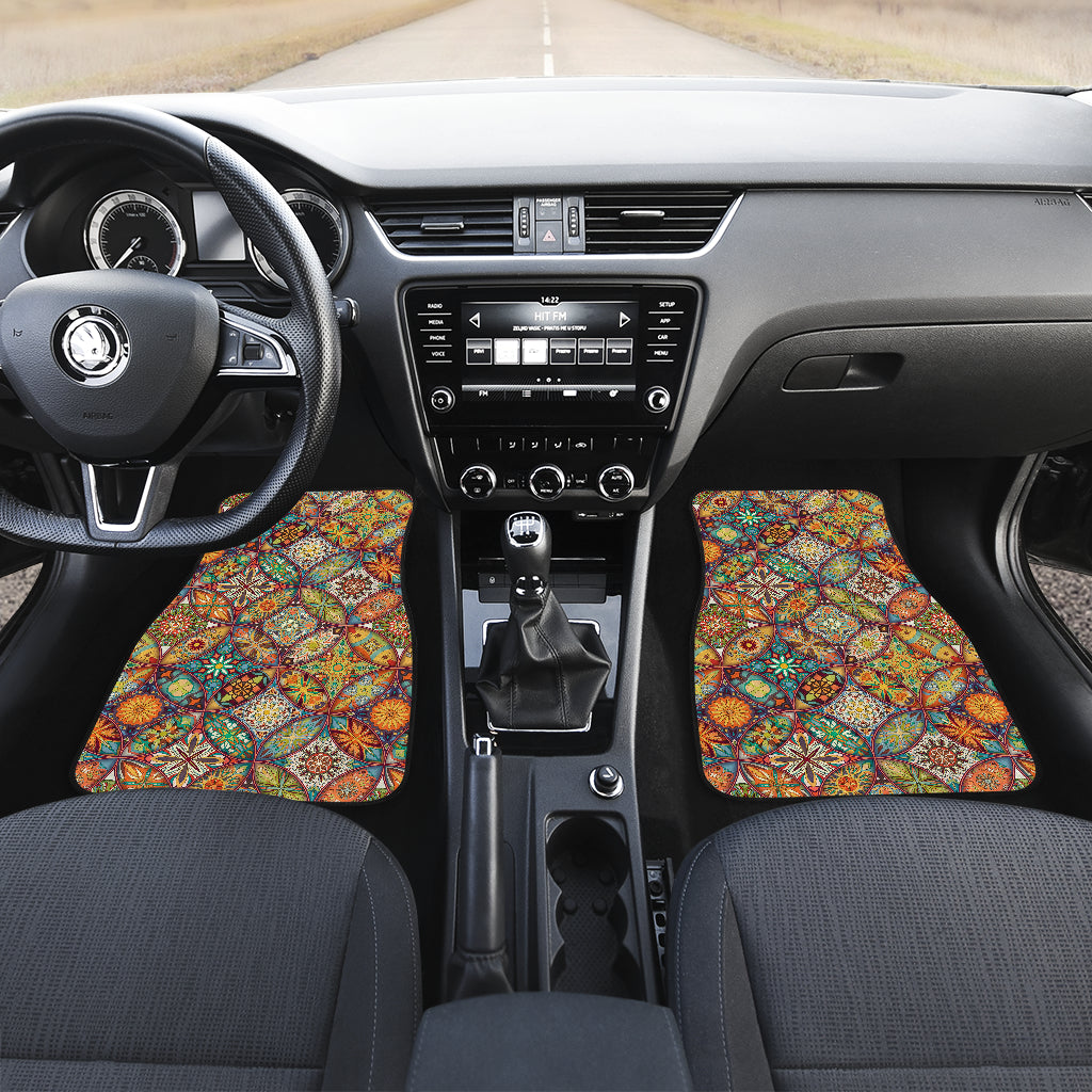 Mandala Flower Themed Design Print Car Floor Mats Front Back