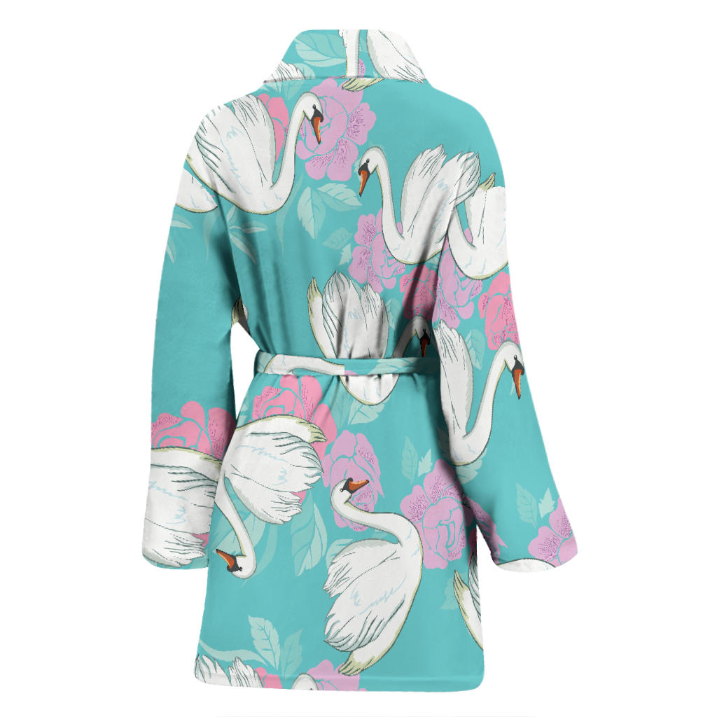 Swan Pattern Print Design 03 Women Bathrobe