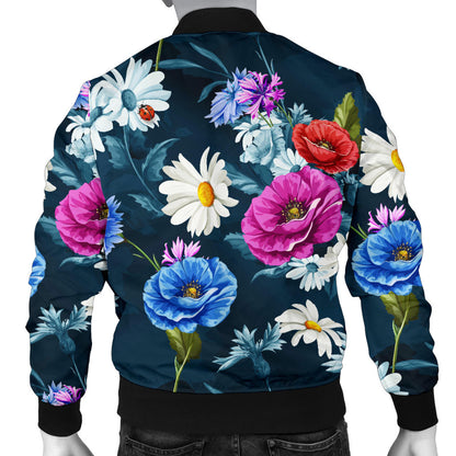 Floral Blue Themed Print Men Bomber Jacket