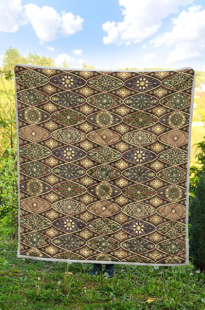 Mandala Motif Themed Design Print Quilt Bedspread