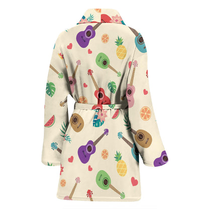 Ukulele Pattern Print Design 01 Women Bathrobe