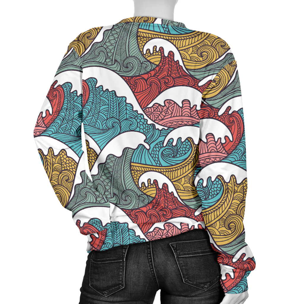 Tribal Wave Pattern Print Women Long Sleeve Sweatshirt