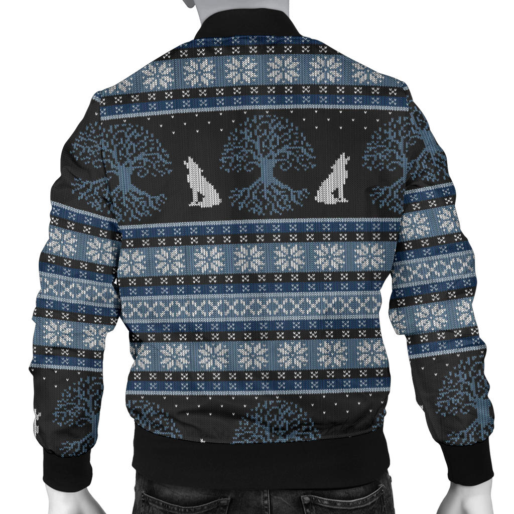 Wolf Tree of Life Knit Design Print Men Bomber Jacket