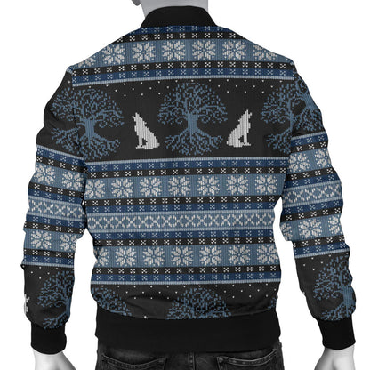 Wolf Tree of Life Knit Design Print Men Bomber Jacket