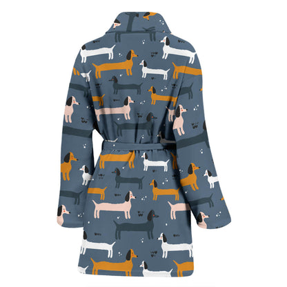 Dachshund Pattern Print Design 012 Women Bathrobe