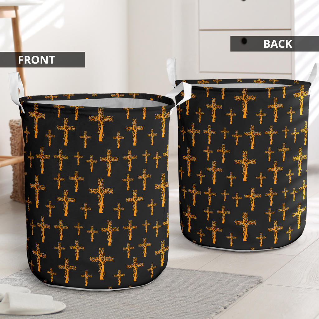 Christian Tree of Life Cross Design Laundry Basket