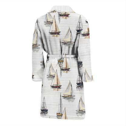 Sailboat Paint Pattern Print Design LKS307 Men Bathrobe