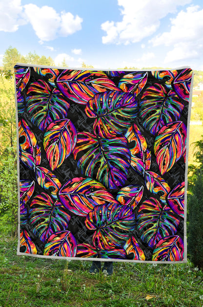 Neon Color Tropical Palm Leaves Quilt Bedspread