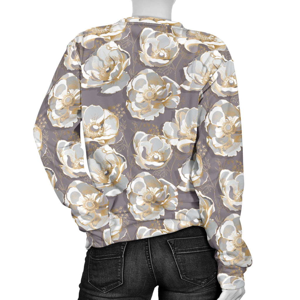 Elegant Grey Flower Print Women Long Sleeve Sweatshirt