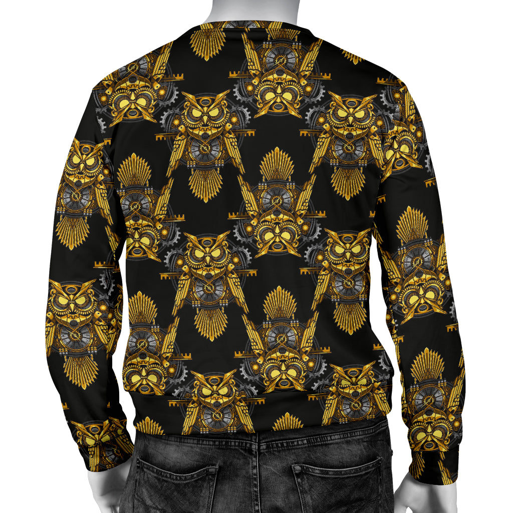 Steampunk Gold Owl Design Themed Print Men Long Sleeve Sweatshirt
