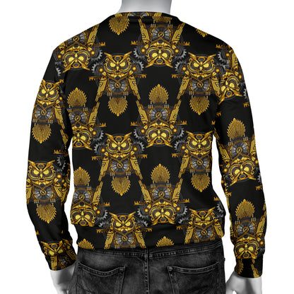Steampunk Gold Owl Design Themed Print Men Long Sleeve Sweatshirt