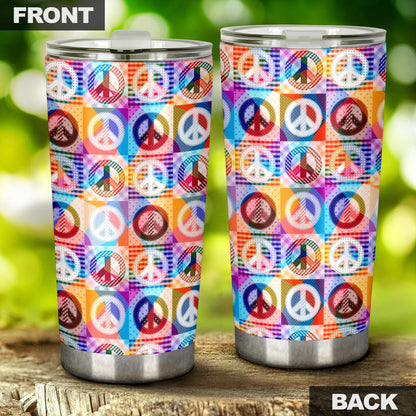 Peace Sign Patchwork Design Print Tumbler