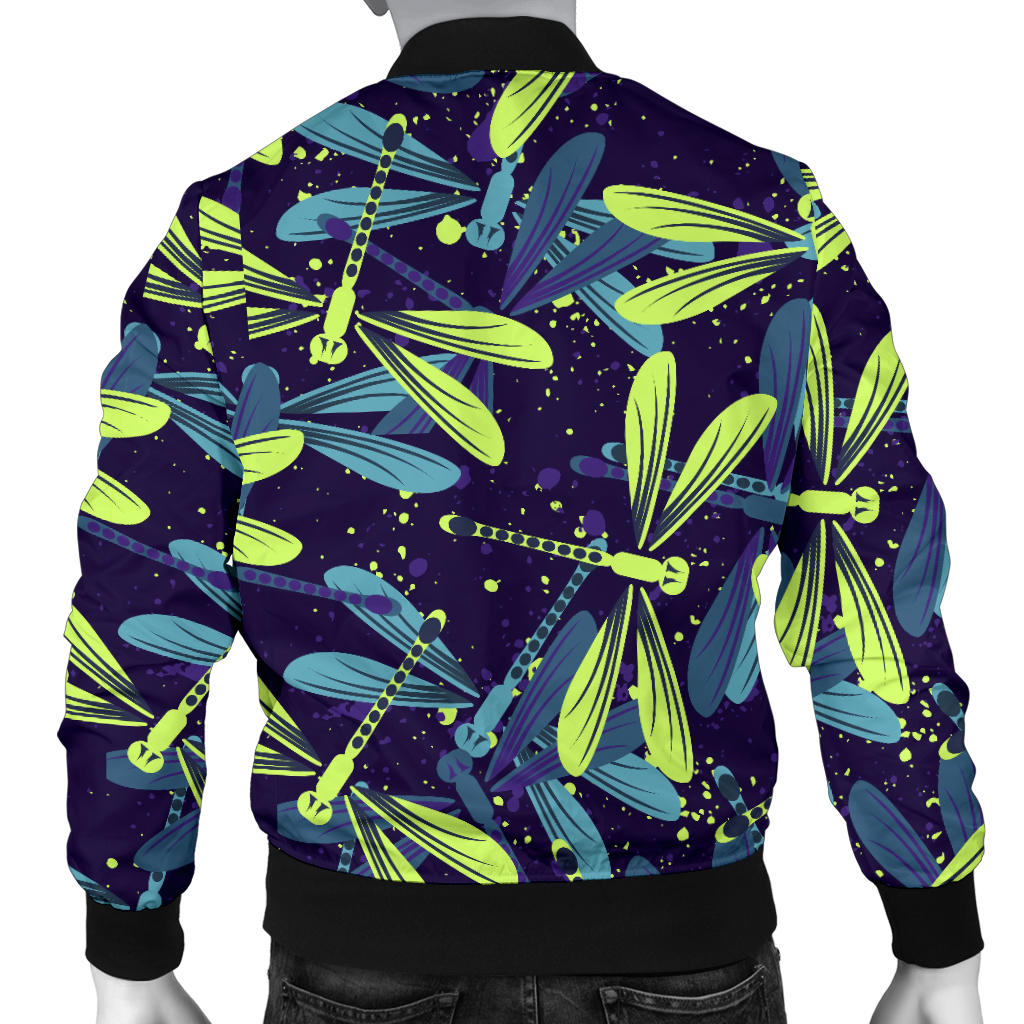 Dragonfly Lime Blue Print Pattern Men Bomber Jacket