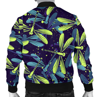 Dragonfly Lime Blue Print Pattern Men Bomber Jacket