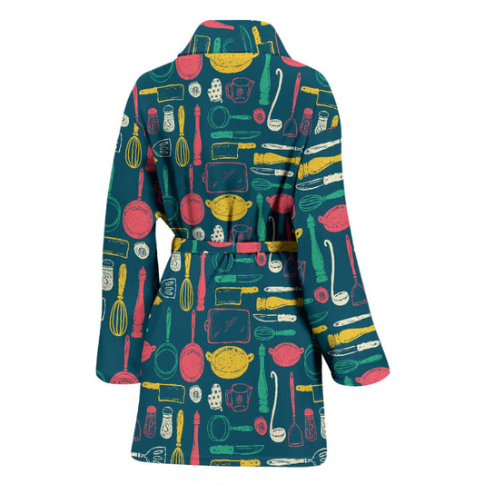 Cooking Kitchen Tools Pattern Print Design 01 Women Bathrobe