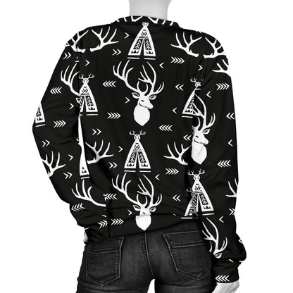 Deer Native Indian Print Pattern Women Long Sleeve Sweatshirt