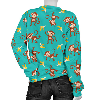 Monkey Banana Design Themed Print Women Long Sleeve Sweatshirt