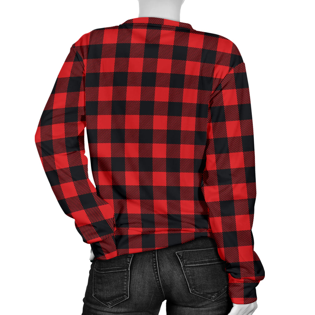 Red Black Buffalo Tartan Plaid Pattern Women Long Sleeve Sweatshirt