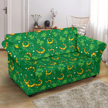 Shamrock With Horse Shoes Print Design LKS305 Loveseat Couch Slipcover