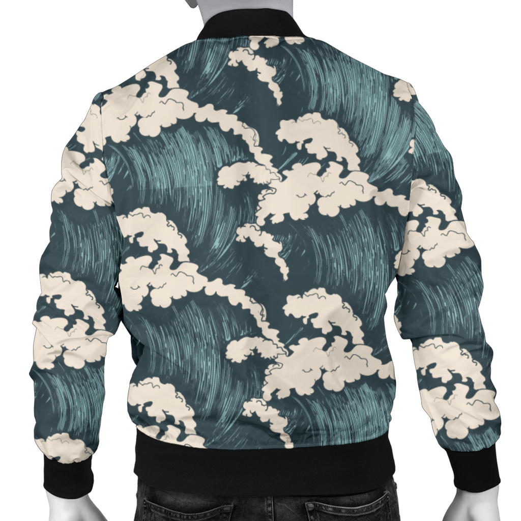 Wave Art Print Men Bomber Jacket
