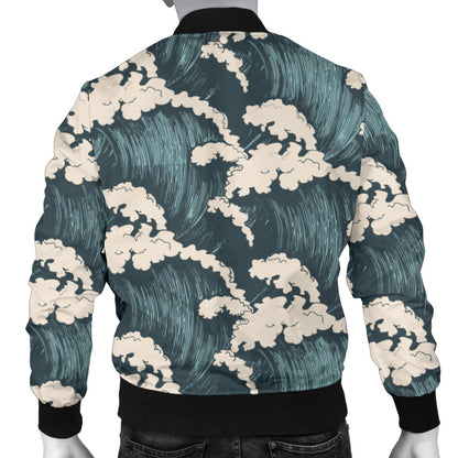Wave Art Print Men Bomber Jacket