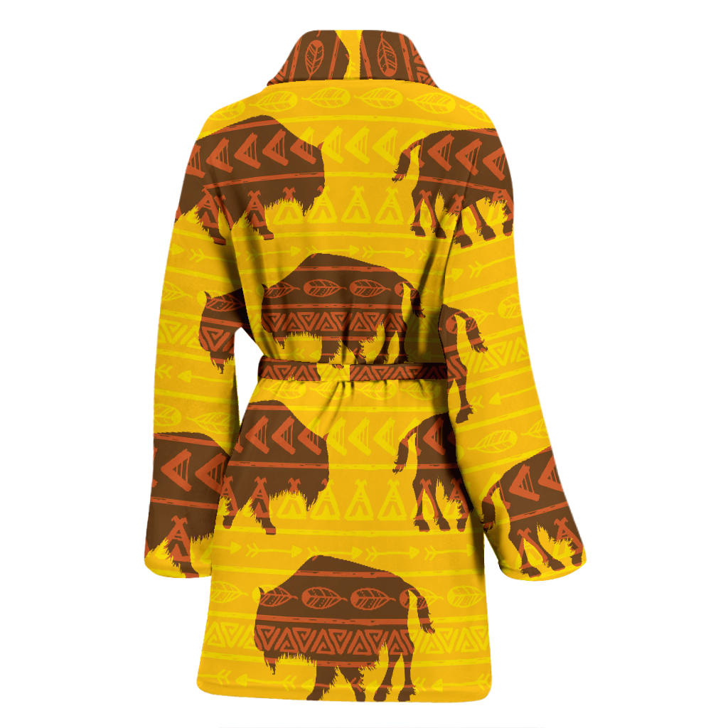 Bison Native Pattern Print Design 01 Women Bathrobe