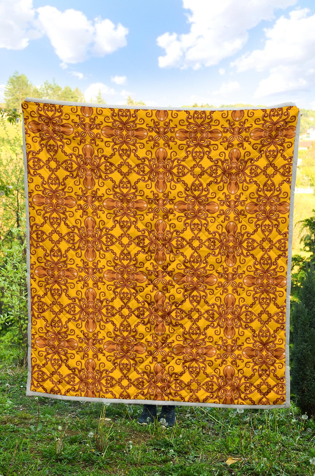 Octopus Background Design Print Quilt Bedspread
