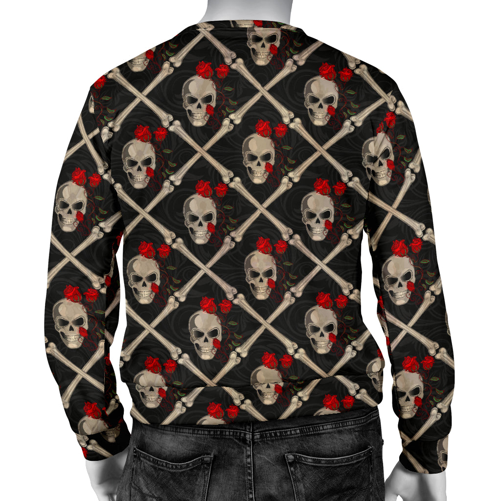 Skull Roses Bone Design Themed Print Men Long Sleeve Sweatshirt