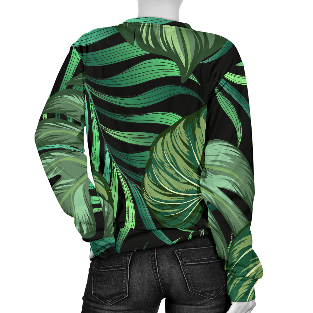 Green Fresh Tropical Palm Leaves Women Long Sleeve Sweatshirt