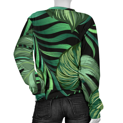 Green Fresh Tropical Palm Leaves Women Long Sleeve Sweatshirt